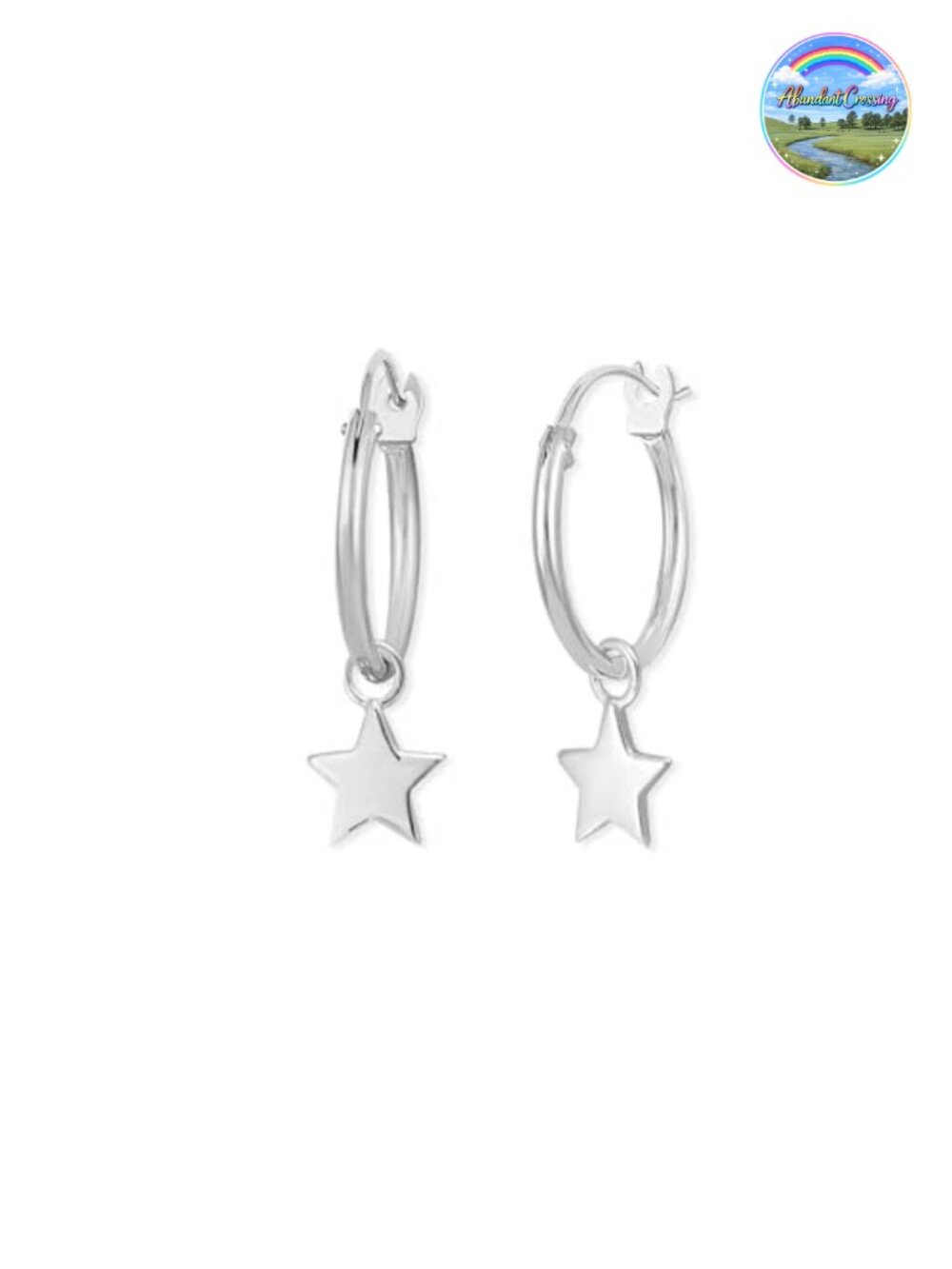 Sterling Silver Dangling Star Hoop Earrings Hypoallergenic Nickel Free